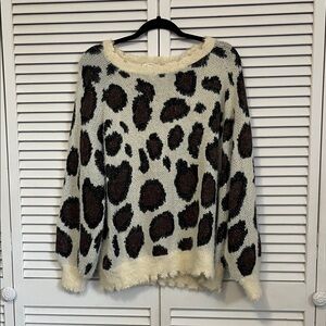 Umgee Cream and Brown Leopard Print Sweater